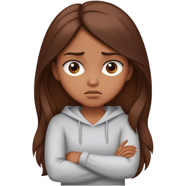 Annoyed brown girl with long brown hair crossing her arms emoji