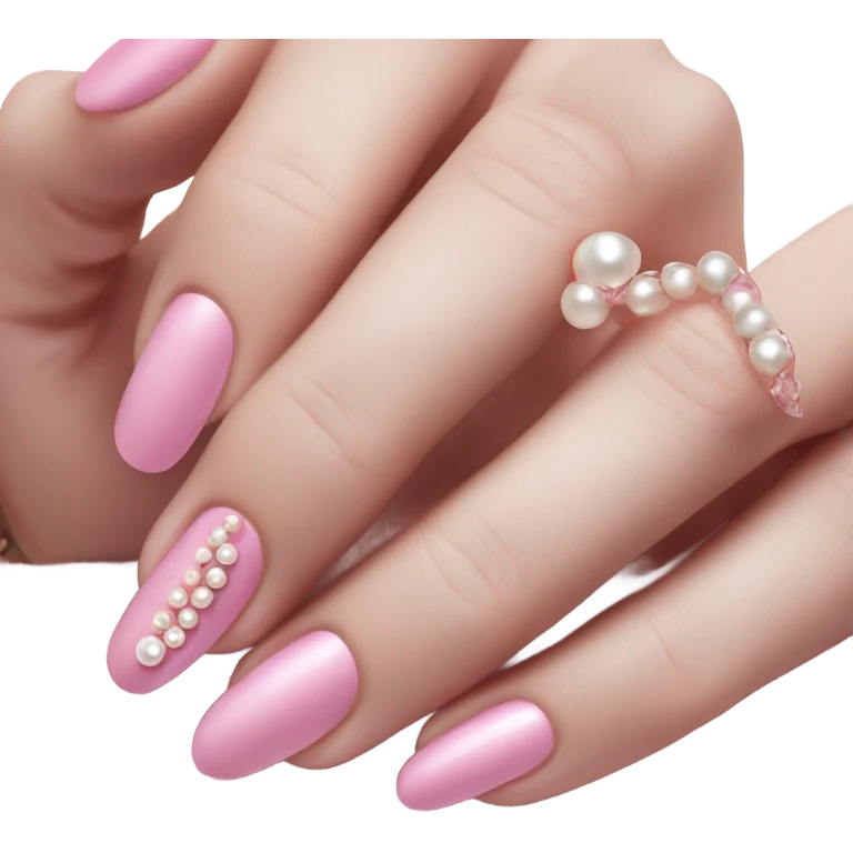 acrylic nails,  pink, pretty pearl ring on hand emoji