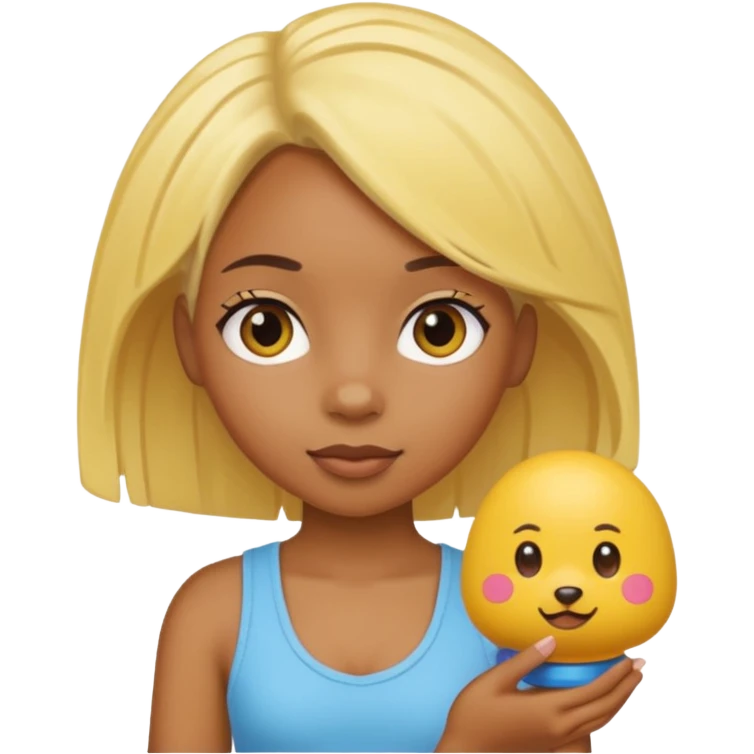 yellow haired black wearing small girl with small toy emoji
