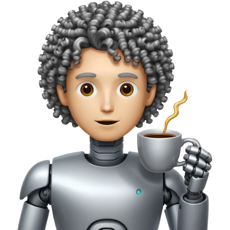 curly man robot drink coffe emoji