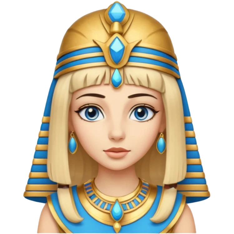 Cleopatra vestita da faraone con il cappello da faraone ma con gli occhi azzurri e i capelli lunghi biondi non troppo chiari emoji