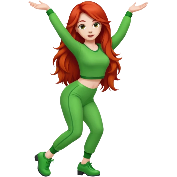 Red head lady twerking with long red hair and green cute outfit emoji