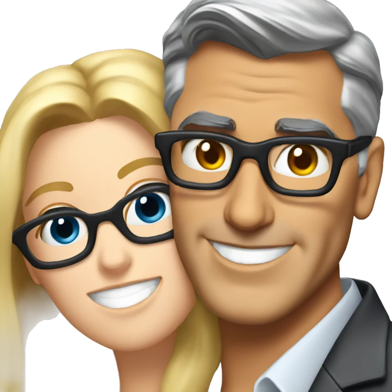  George Clooney and blonde woman with blue eyes and glasses hug hug emoji