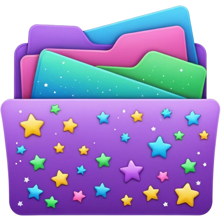 small cute folder icon emoji style, slightly open at the top, several colorful divider tabs peeking out (blue, green, pink, purple), white label area on the front with the word 'Titles' in playful handwriting, small sparkles or stars around the folder emoji