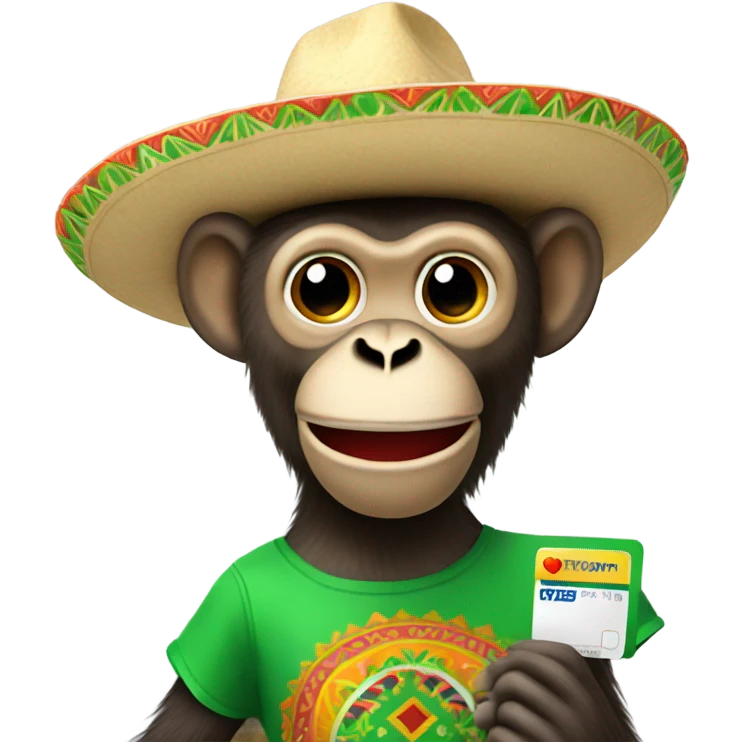 Mexican Monkey wearing a sombrero holding a green credit card emoji