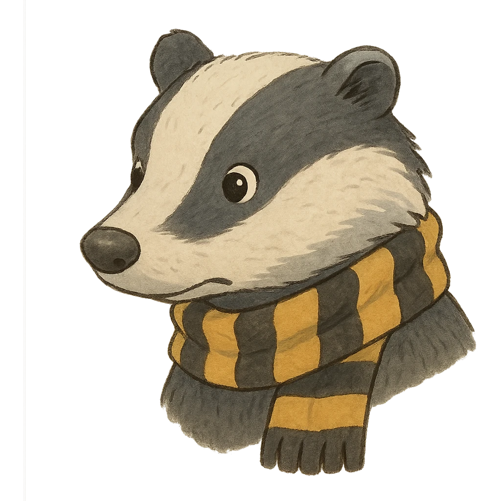 ghibli style badger head with yellow and black striped scarf emoji
