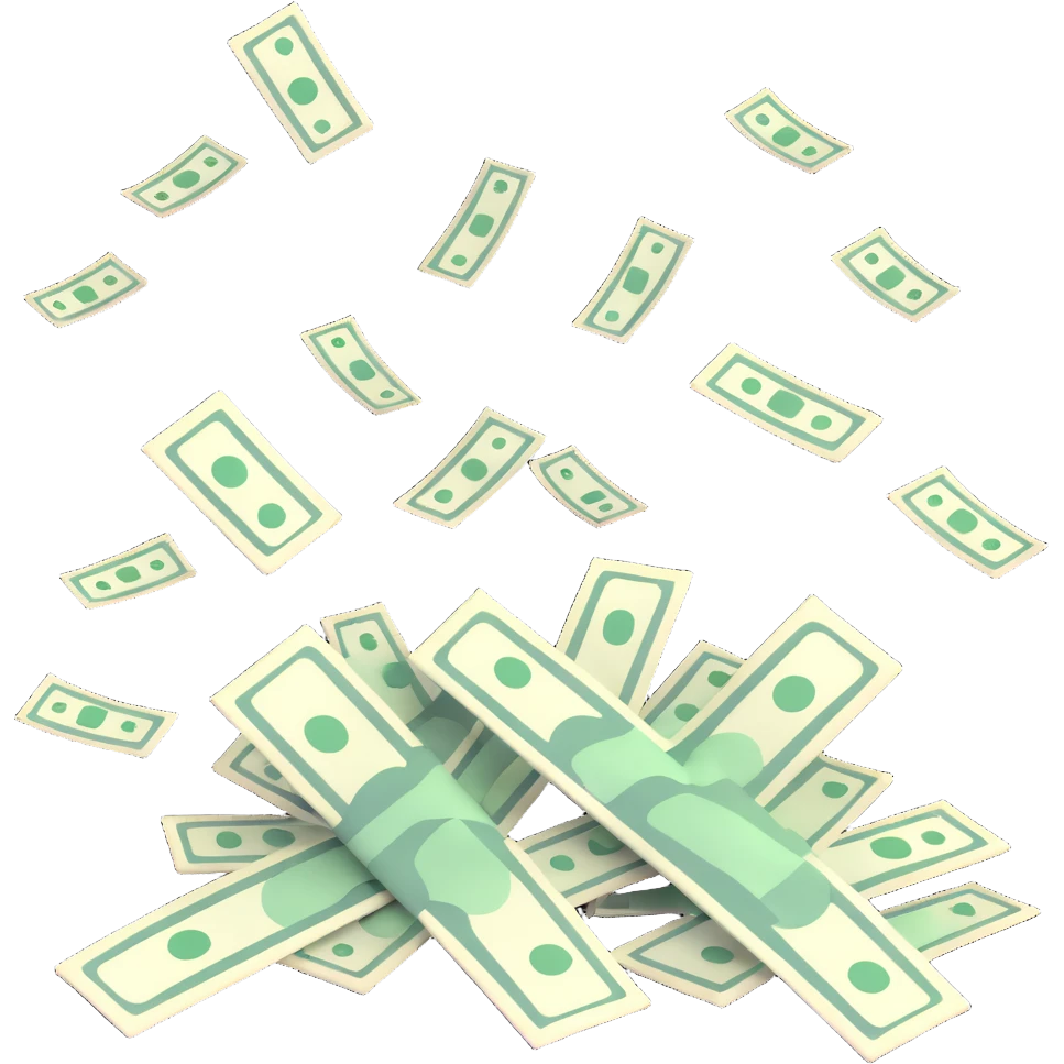 dollar bills raining from cloudy sky emoji