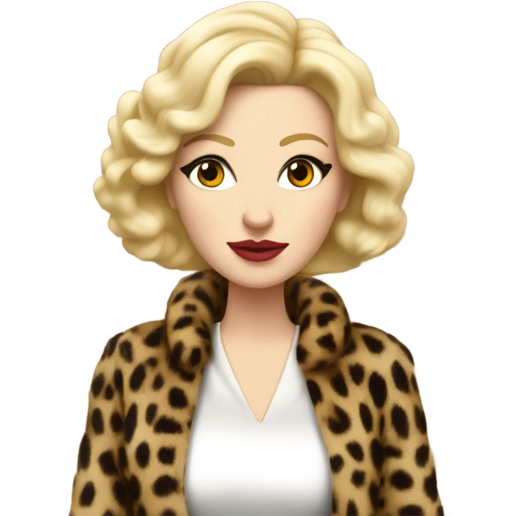 Italian mob wife, pale skin, blonde hair, wearing leopard print dress and fur coat emoji