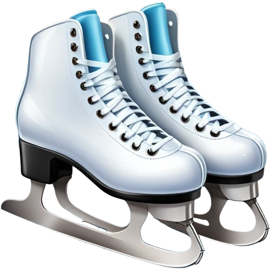 An icon showing The rink is surrounded by cheering spectators and soft arena lights, creating a beautiful, dynamic atmosphere. a pair of elegant figure skates placed on the smooth, sparkling ice of a grand ice arena. Transparent background highlights the grace and beauty of figure skating. emoji