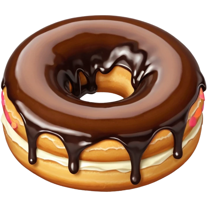 Cinnamon donut open and oozing with chocolate sauce emoji