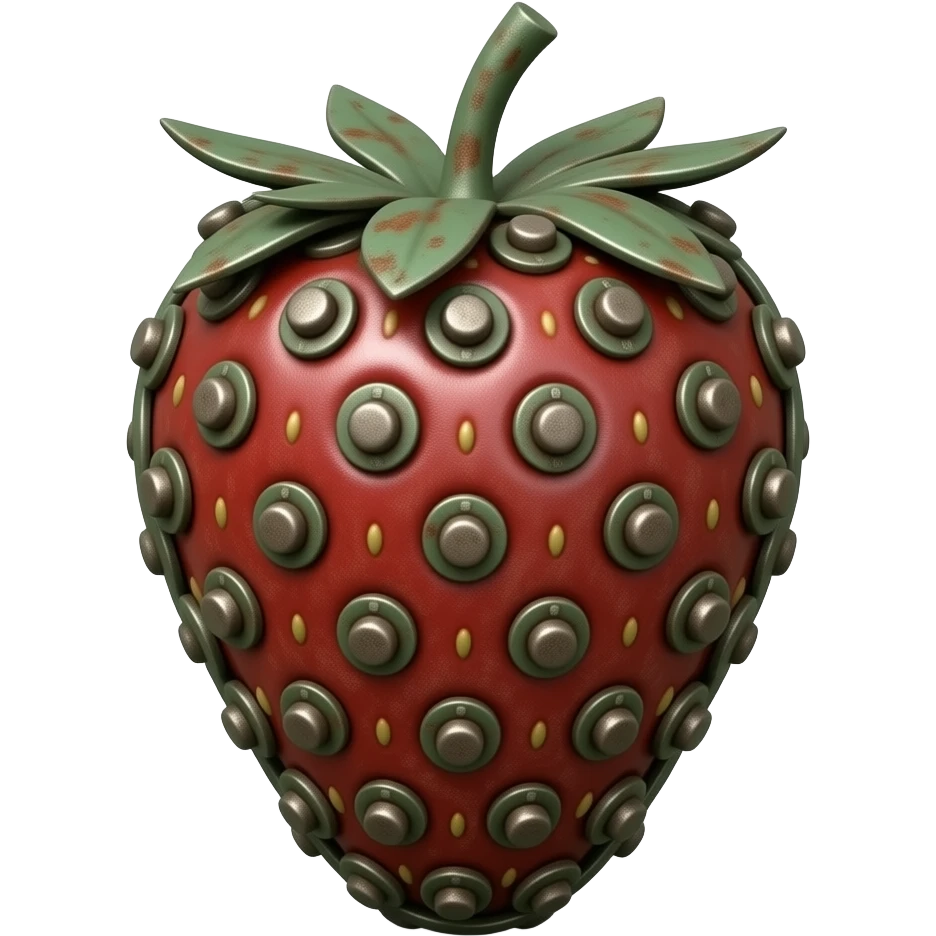 steampunk - a rusty metal structure with many rivets in the shape of a strawberry emoji