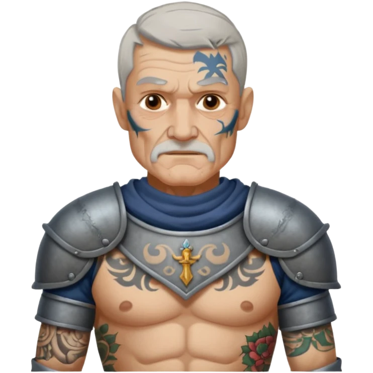 elderly tattooed knight, tattooed shoulder emoji
