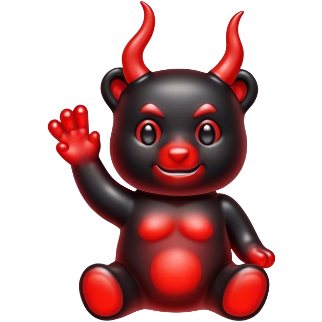 Black and red gummybear with devil horns emoji