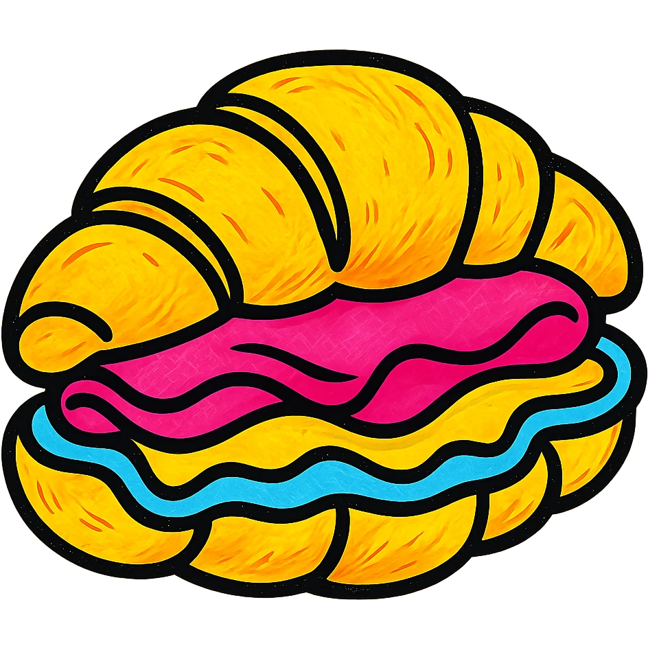 croissant cut open with ham and cheese filling, vibrant, no text emoji