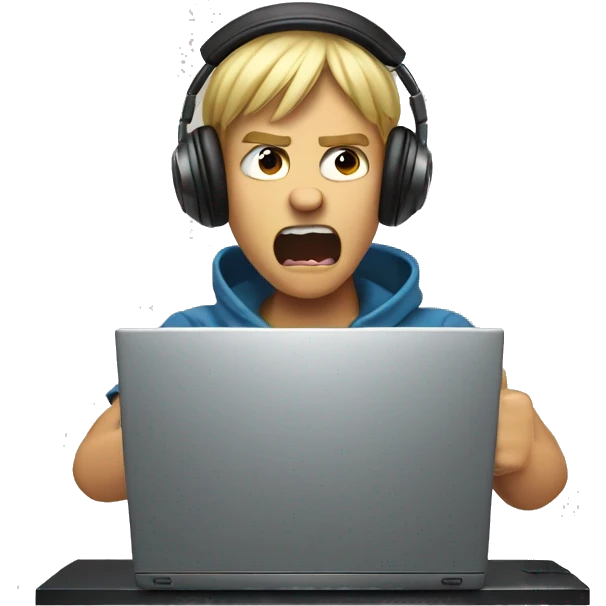 angry boy in headphones shouting at computer emoji