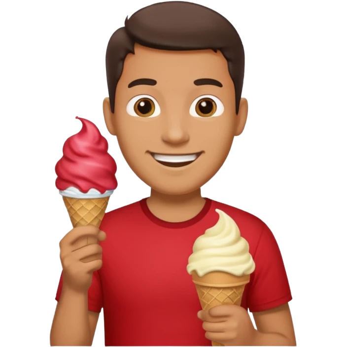 Man with red shirt, holding ice cream emoji