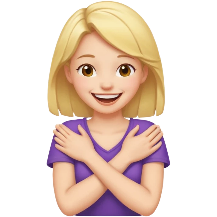 Arms crossed holding neck ￼laughing girl emoji
