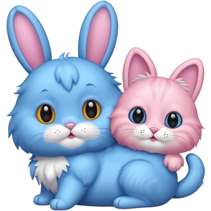 blue bunny and pink cat happy emoji