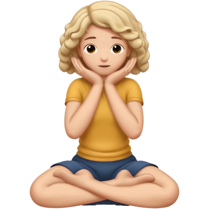 A person shaking back and forth with hands on head and knees curled up to chest area emoji