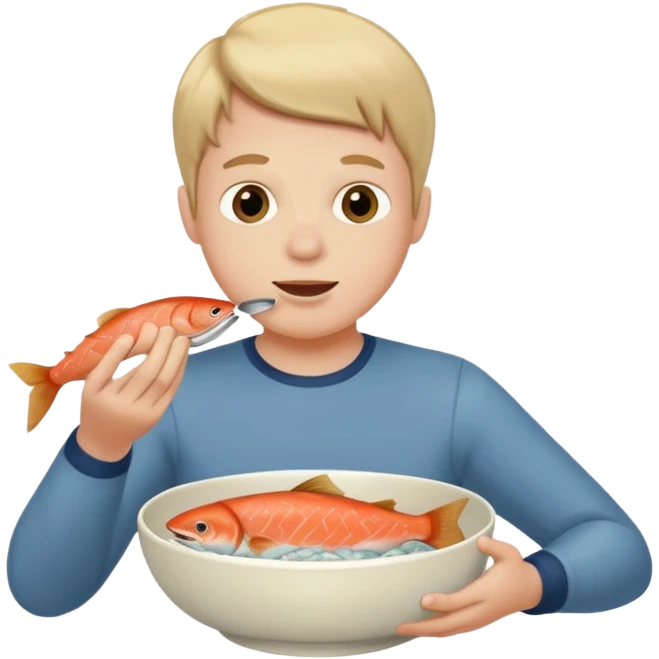 A white boy eating salmon out of a bowl  emoji
