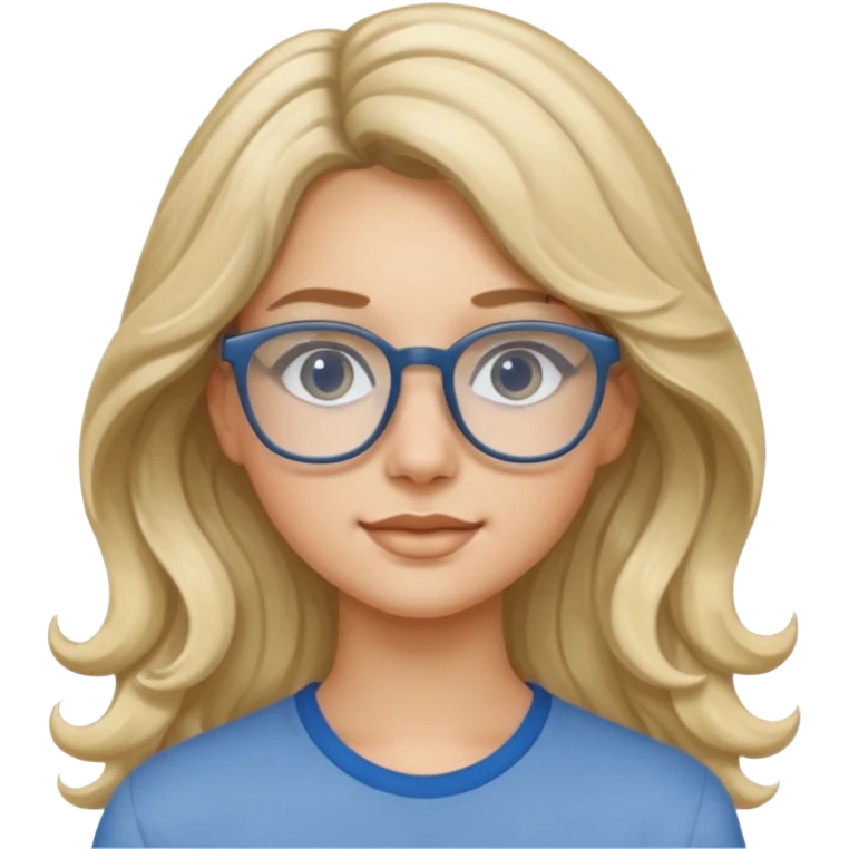 Fille 20ans qui a des cheveux long et blond et wavy avec des lunettes et des yeux bleu- gris emoji