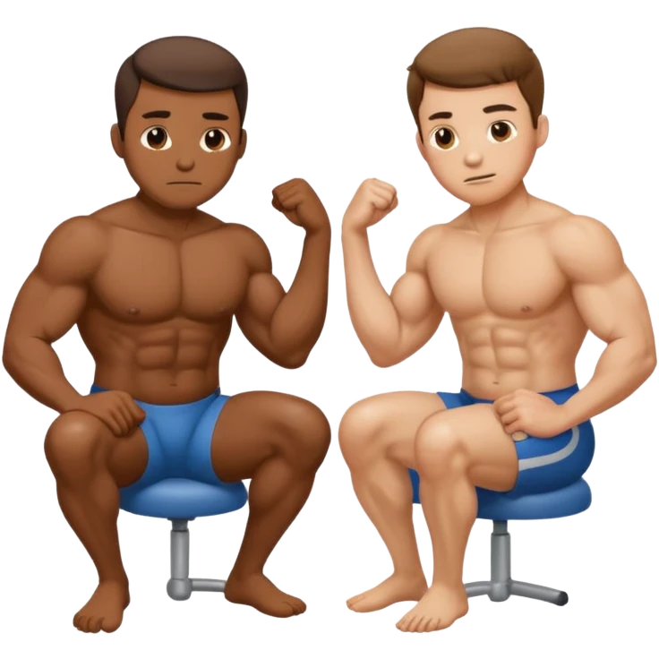 Man poops while sitting until his rectum falls out. There is a man standing nearby who poops standing up and shows off his biceps.  emoji