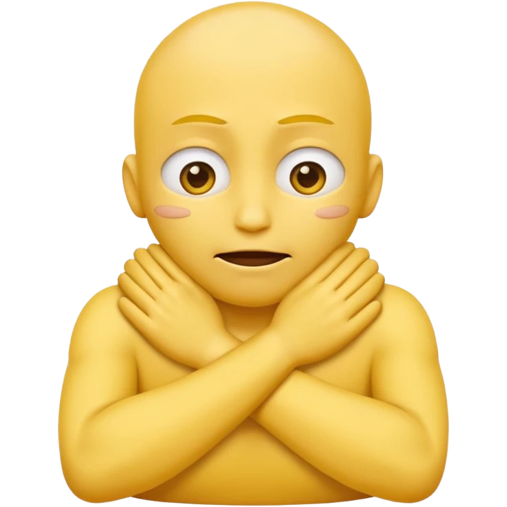 Yellow face emoji strangling itself with 2 arms crossed and hands saround neck and eyes looking up  emoji