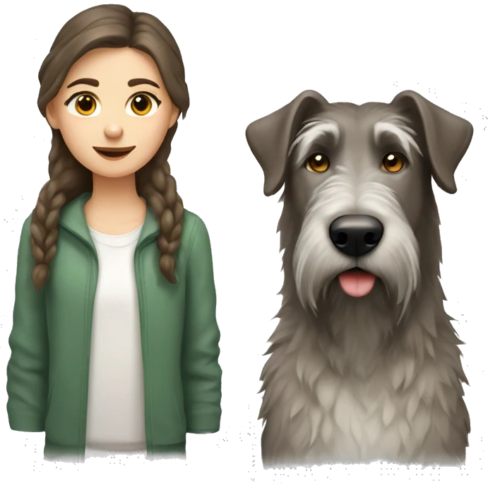 brown hair girl and Irish wolfhound dog with white spot on chest emoji