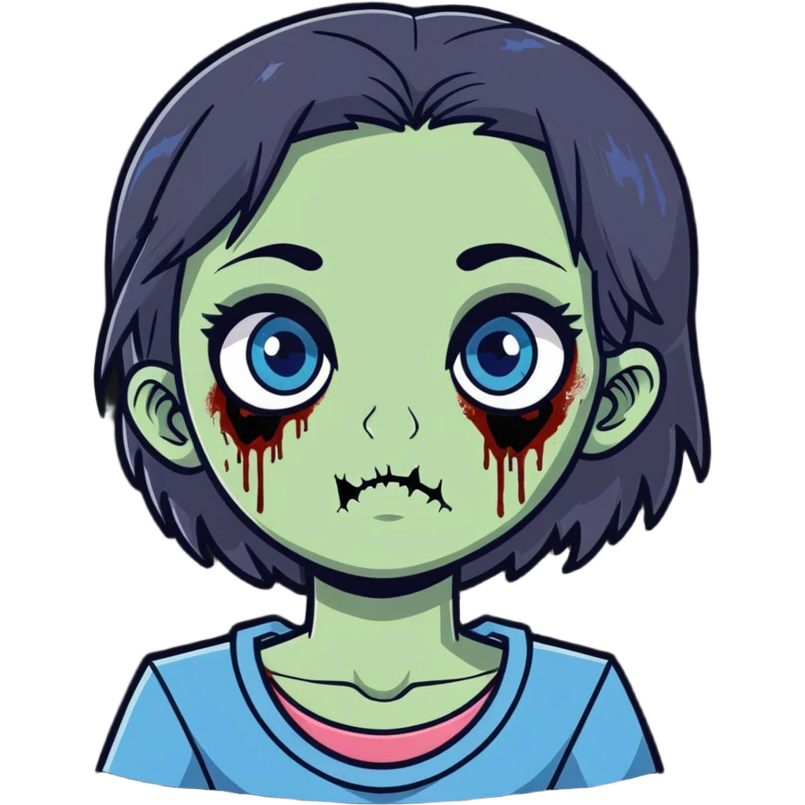 zombie girl with dark hair and blue eyes emoji