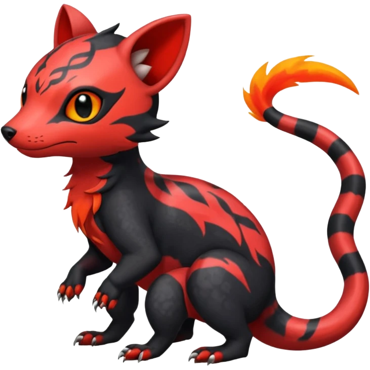 Rare exotic cute epic aesthetic gothic colorful Salandit-Litten-Civet-species-Fakemon-hybrid-creature, with markings, full body emoji