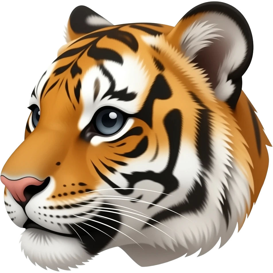 Turn sideways A little bit cute tiger head very realistic Turn sideways dark gray eyes emoji