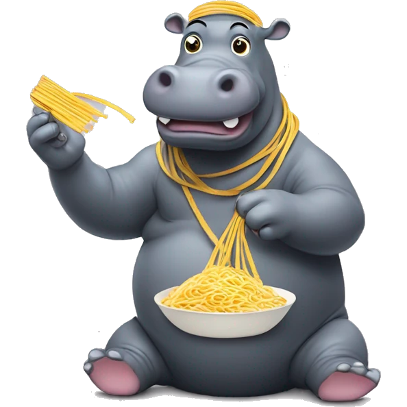 Hippo being cool and juggling with noodles on its back emoji