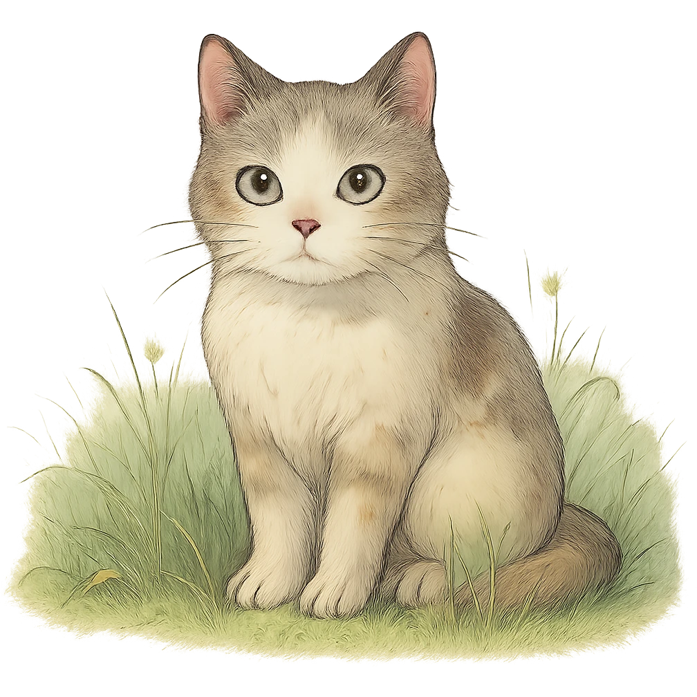cat sitting in grass, ghibli style emoji