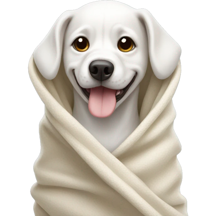 White dog wrapped in a blanket emoji