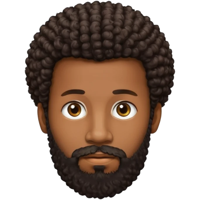 Dark brown skin man with beard and a tiny curly  Afro fade with dark dark brown eyes  emoji