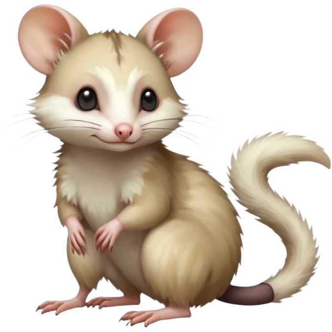 White soft natural realistic romantic vintage antique divine beautiful elegant pretty precious cute young youthful  Fakémon-Pokémon-alien-opossum-feline-rodent-hybrid-creature (full body) emoji