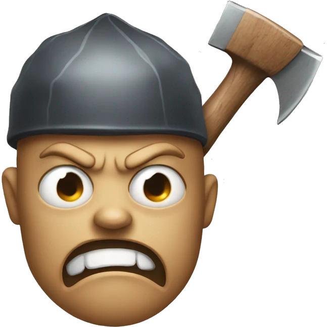 Angry emoji face with hatchet emoji
