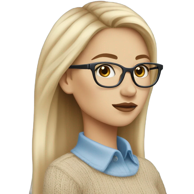 Side profile Blonde balayage long hair white women beige sweater blue eyes wearing glasses  emoji