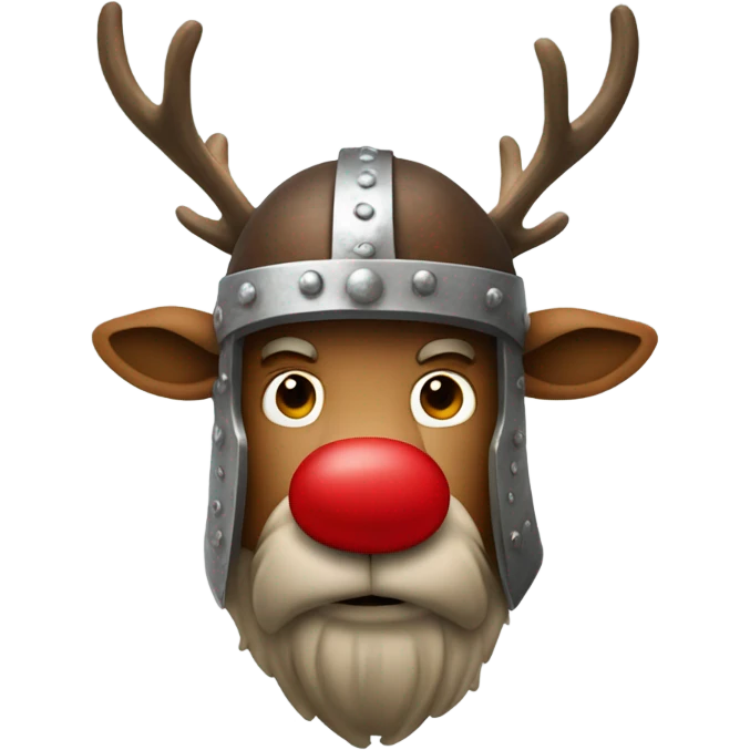 Red nosed reindeer in Viking helmet emoji