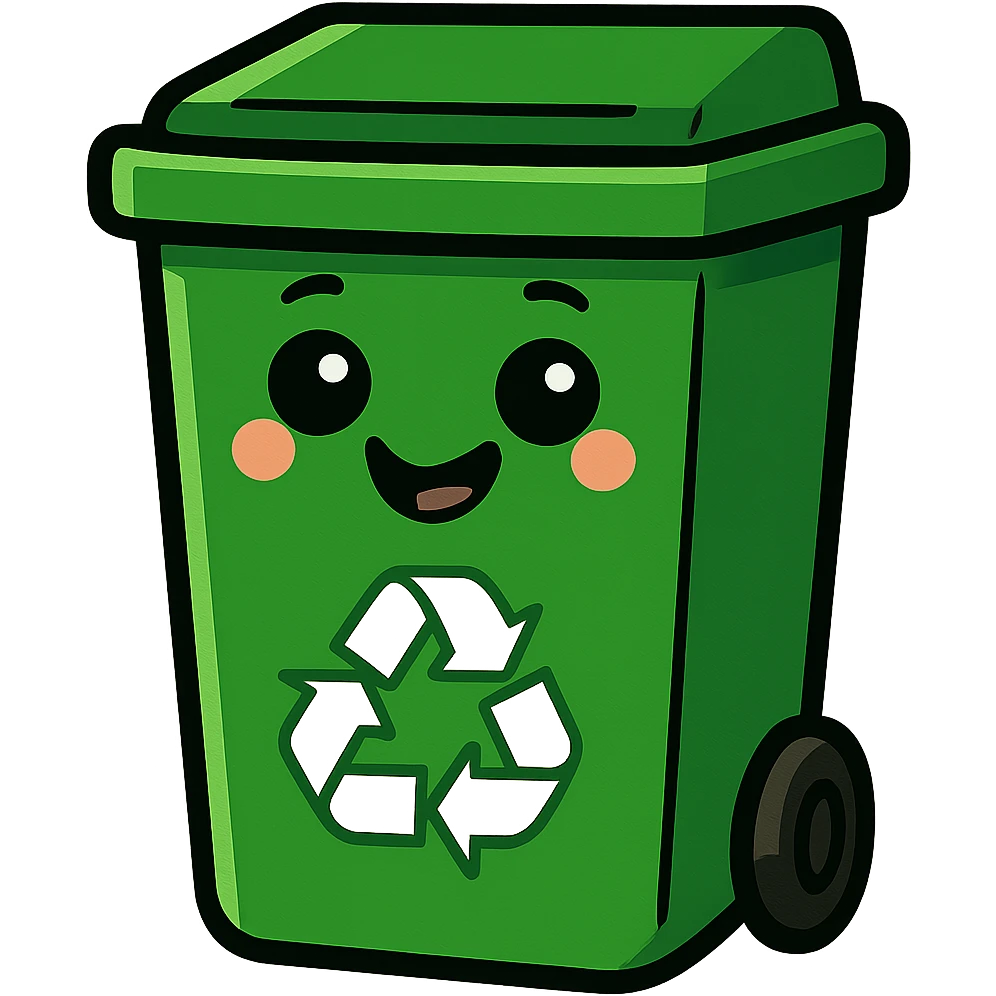 green recycling bin, simple, clear, suitable for GG emoji