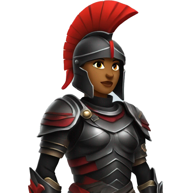 Fantasy spartan warrior female wearing detailed black armor with a red plumed helmet
 emoji