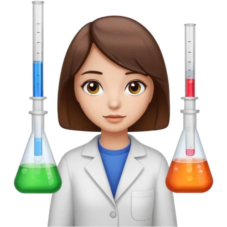 девушка с коричневыми волосами каре с чёрными глазами с пробирками emoji