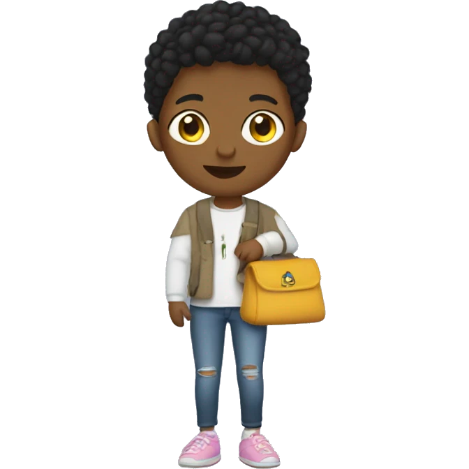 teen wearing a cross body bag and slippers emoji