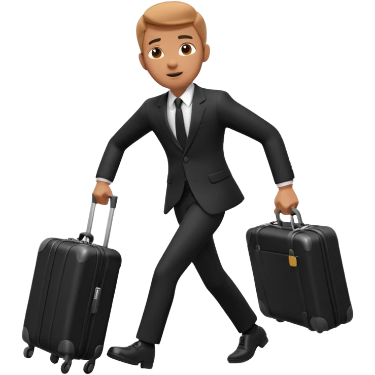 A 3D cartoon man in formal clothes pulling a suitcase behind him, slight motion blur, Memoji-style. emoji