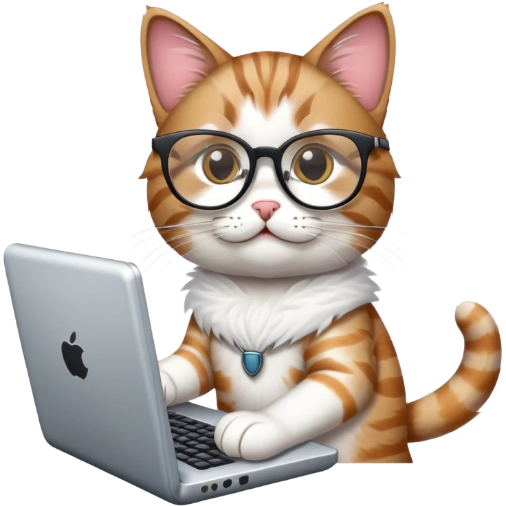 cat with glasses and a computer in its paws emoji