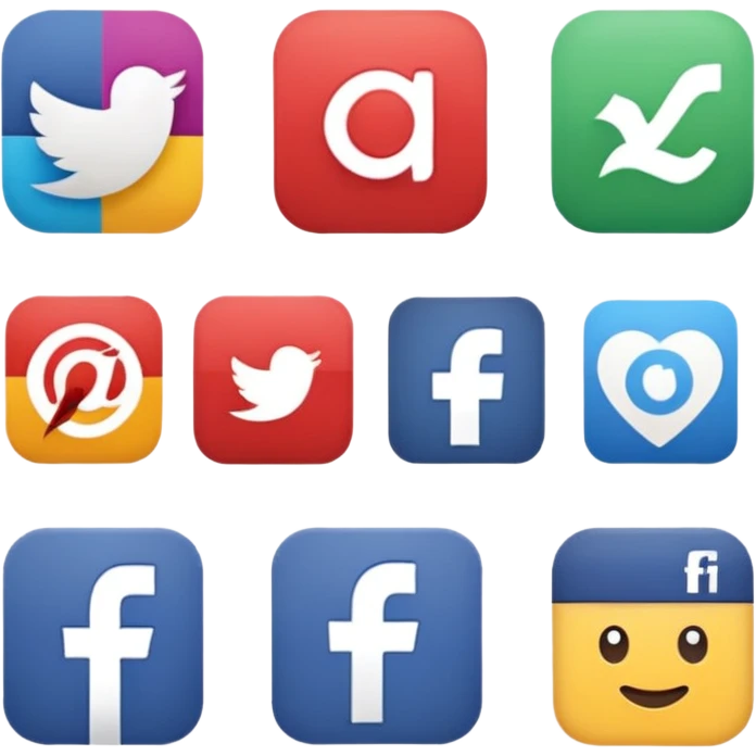 Socail media sauare emoji style icons 
Creat the quadrant with the logos of FB, X, Trustpilot, Instagram, Youtube, Linkedin emoji