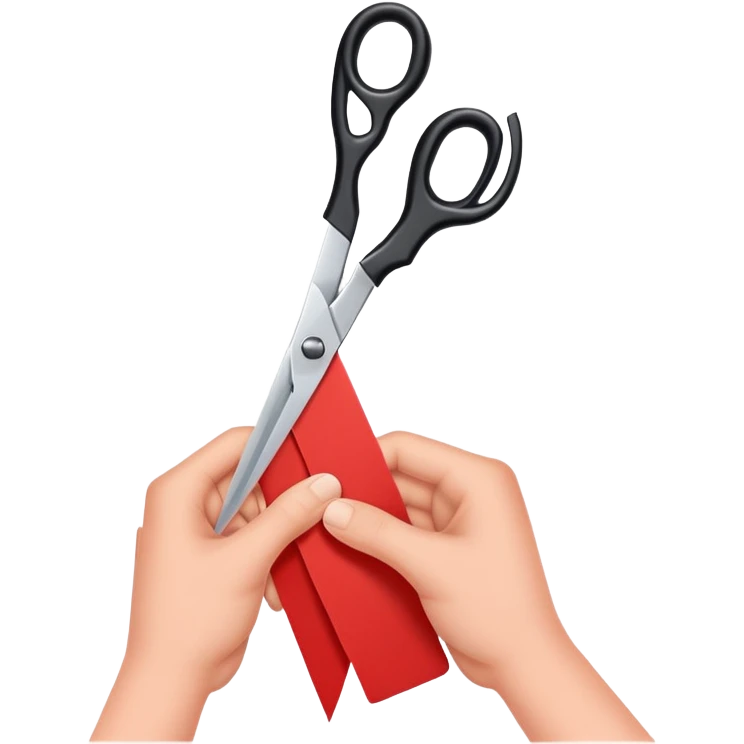 hands using scissors to cut colored paper, simple and friendly emoji