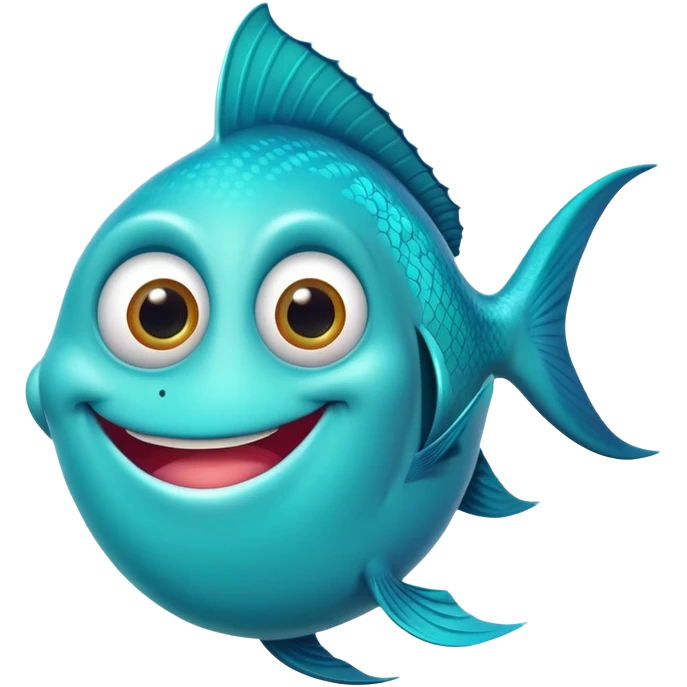 ultra stupid looking bright turquoise fish with dopey expression, huge silly grin with buck teeth, googly eye, perfect flat side profile facing right, exactly 90 degrees, one eye visible emoji