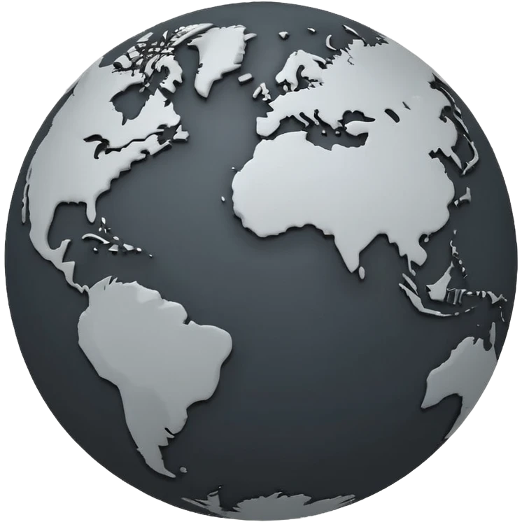 Flat monochrome globe emoji, dark grey Americas silhouette, transparent bg, no gradients emoji