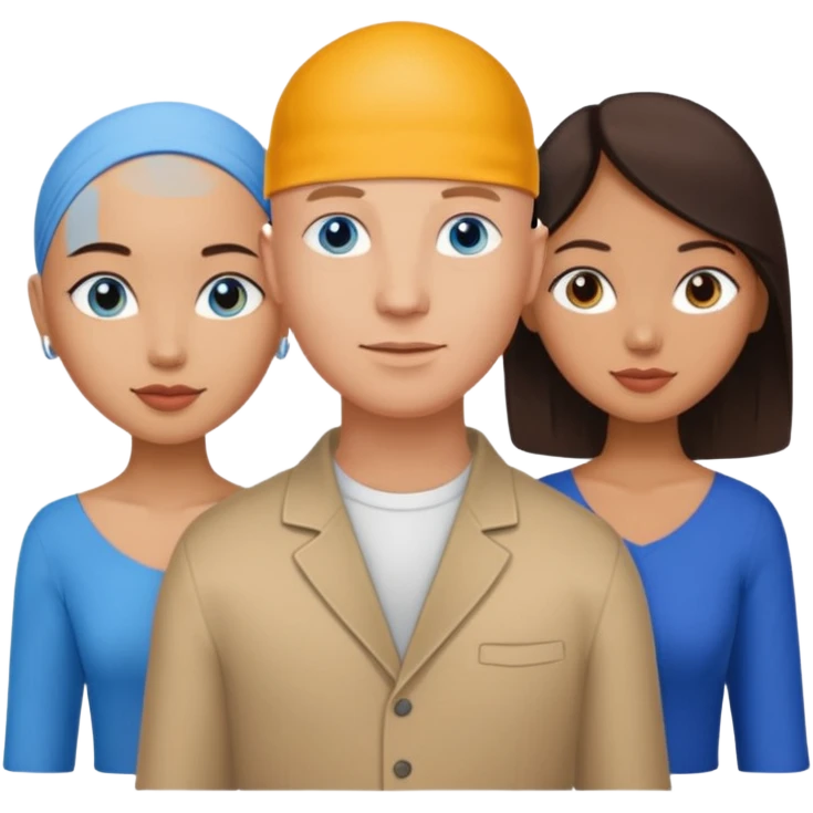 Bald white man blue eyes in love with Filipina woman 2 young Filipina girls emoji